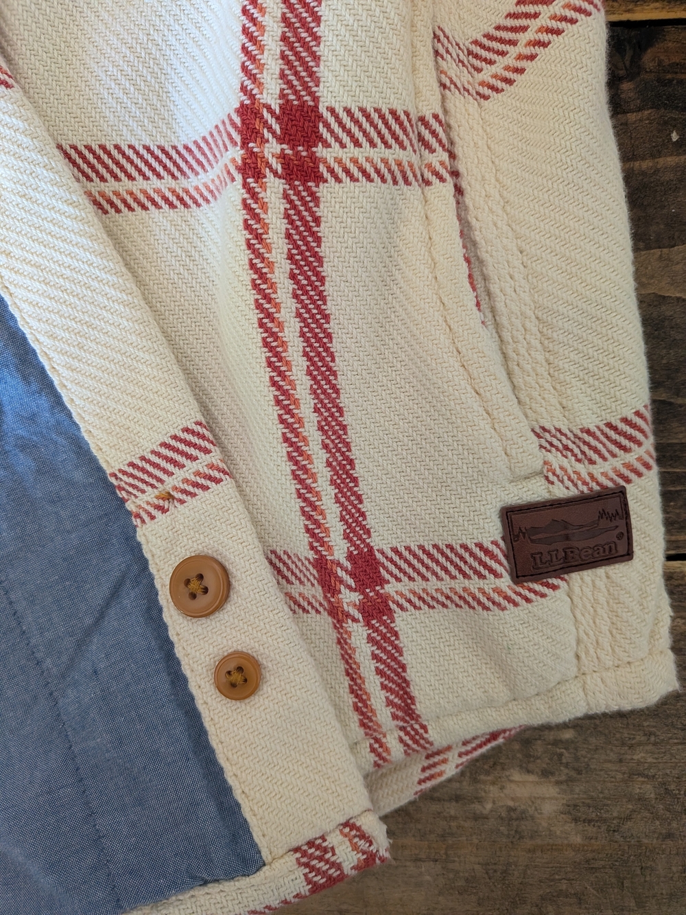L.L. Bean Cream & Red Plaid Jacket Size M